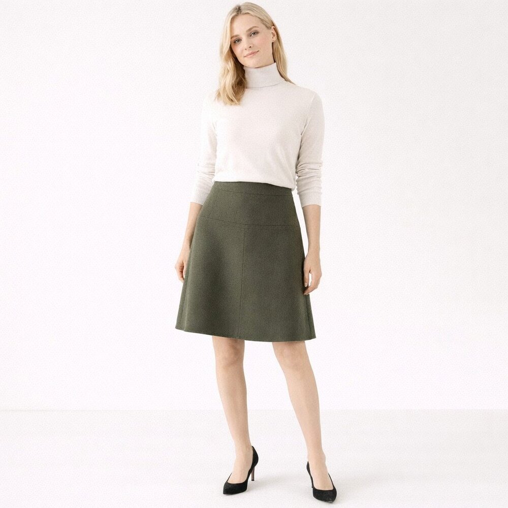 COS Moss Green Wool A-Line Mini Skirt Minimalist Winter Neutral 14